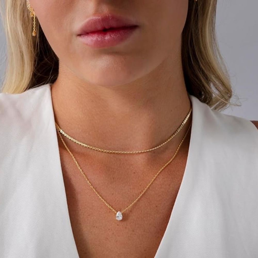 NEW 14K Gold Plated Twisted Singapore Chain Layering Choker Necklace - Picture 3 of 3